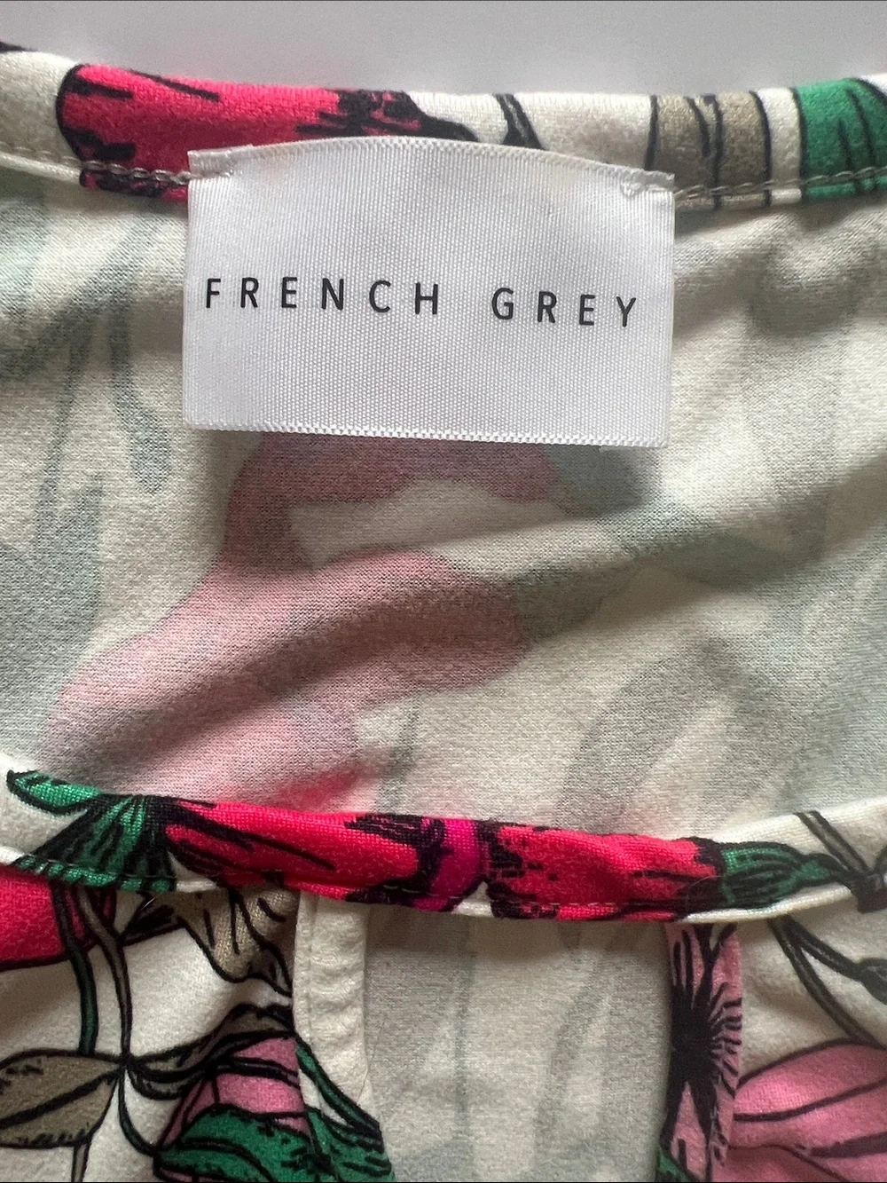 French Grey White Maxi Dress with Pink & Red Floral Print - Picture 5 of 9